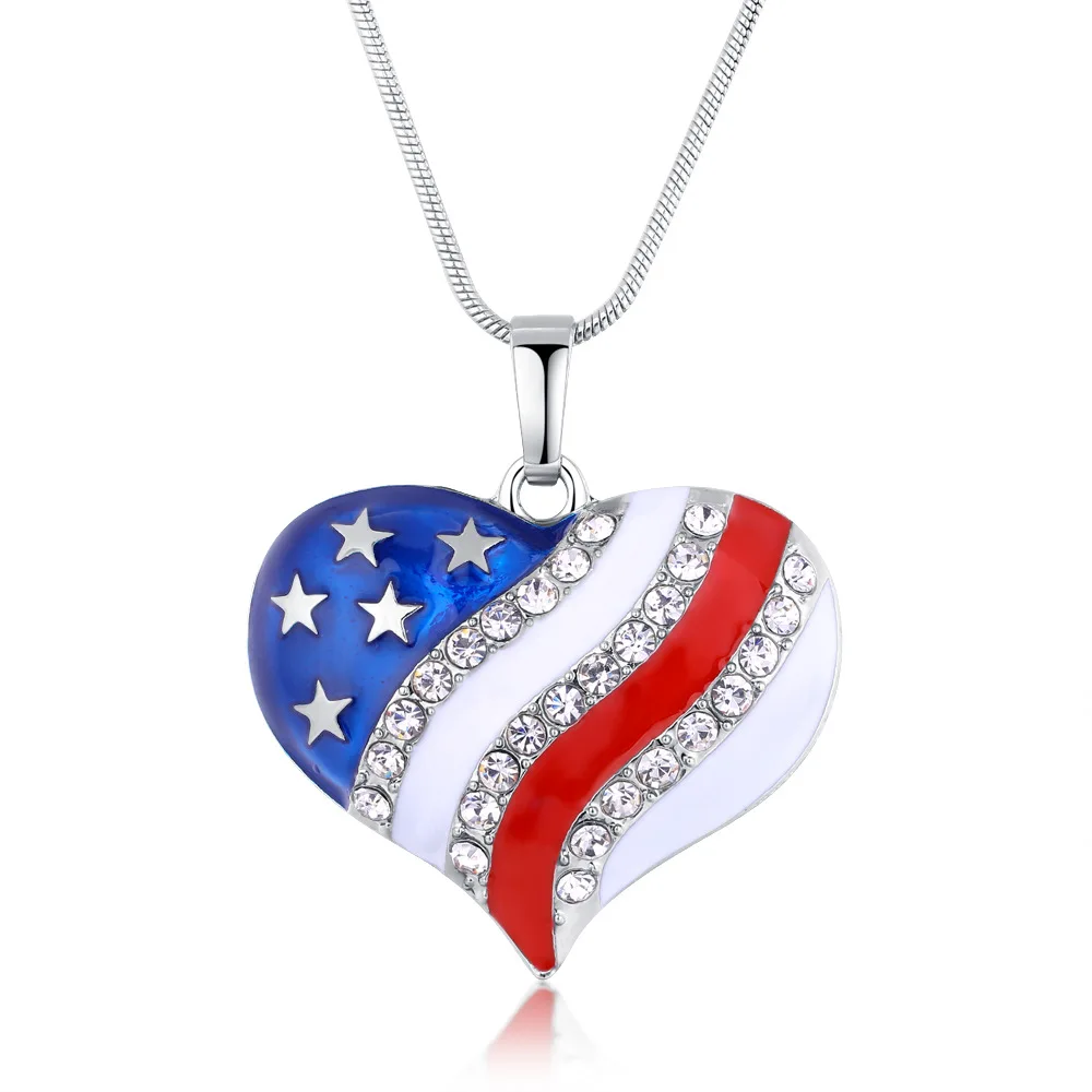 

Colorful Heart Shaped American Flag Peach Heart Pendant Necklace Fashion Fashion Necklace Wholesale