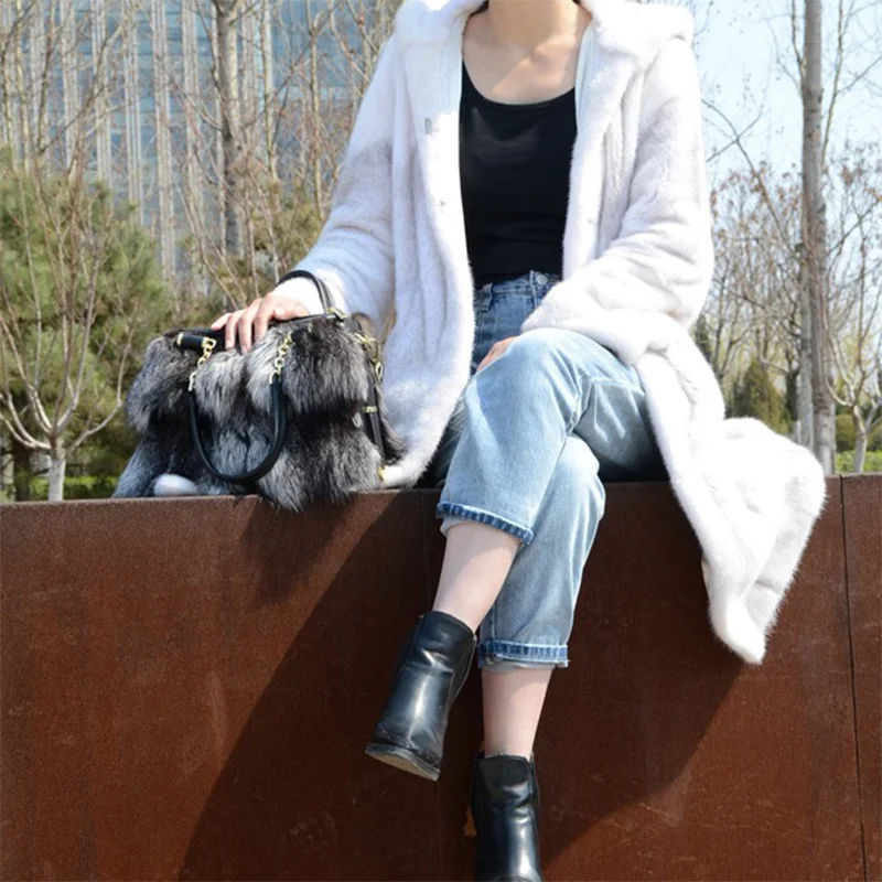 Женская сумка из лисьего меха новый дизайн вместительная через плечо модная