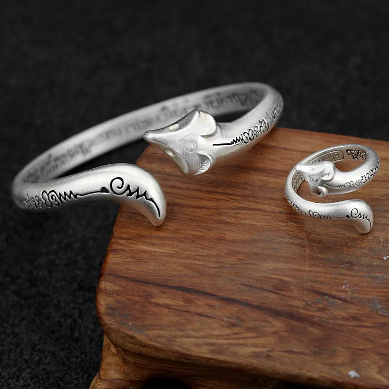 Новый маленький серебряный браслет ручной работы из лисы женский незамкнутый