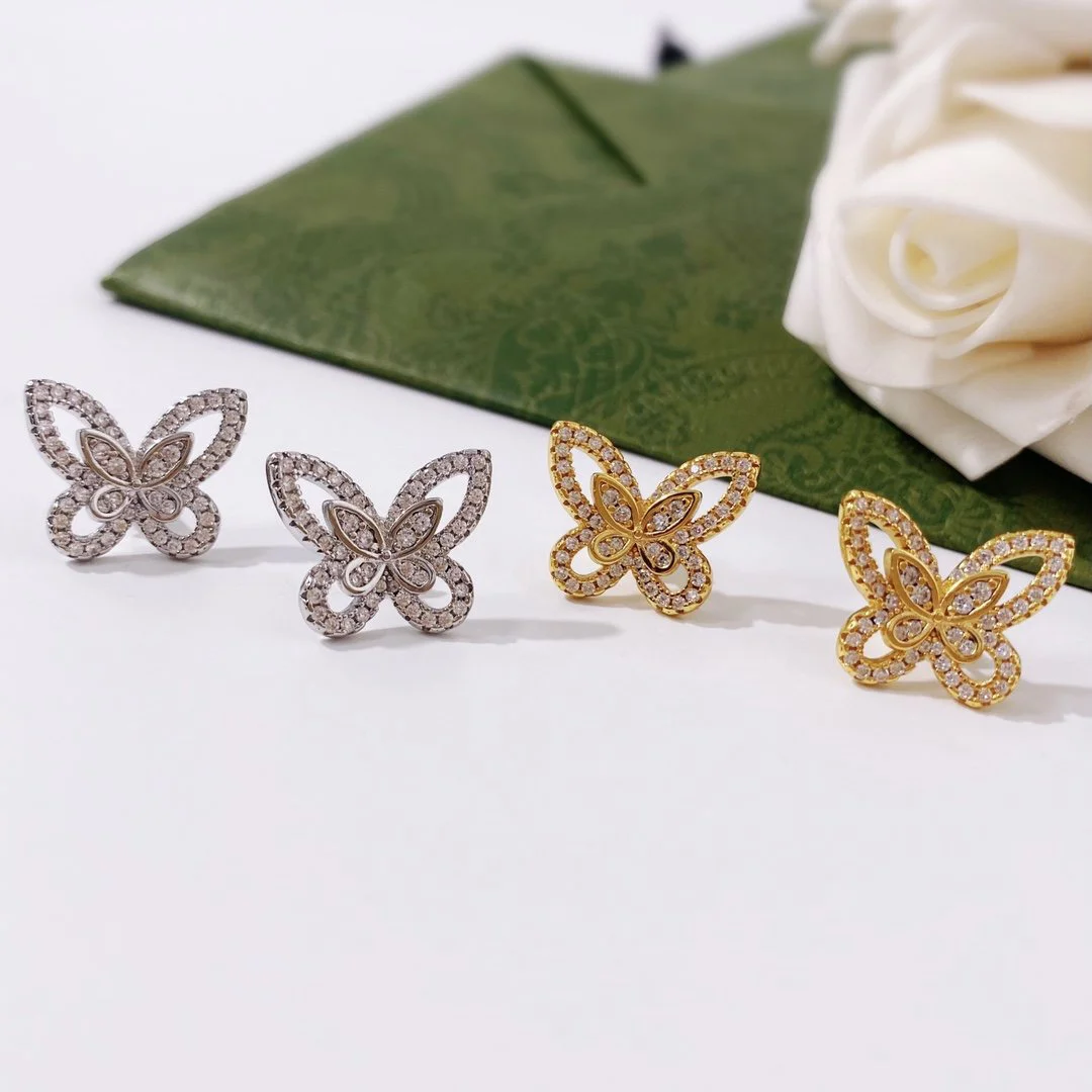 

NEW IN2022 Hot Trend Diamond Studded Butterfly Earrings Gold Ear Studs Everyday Wear Versatile Jewelry Atmosphere Banquet