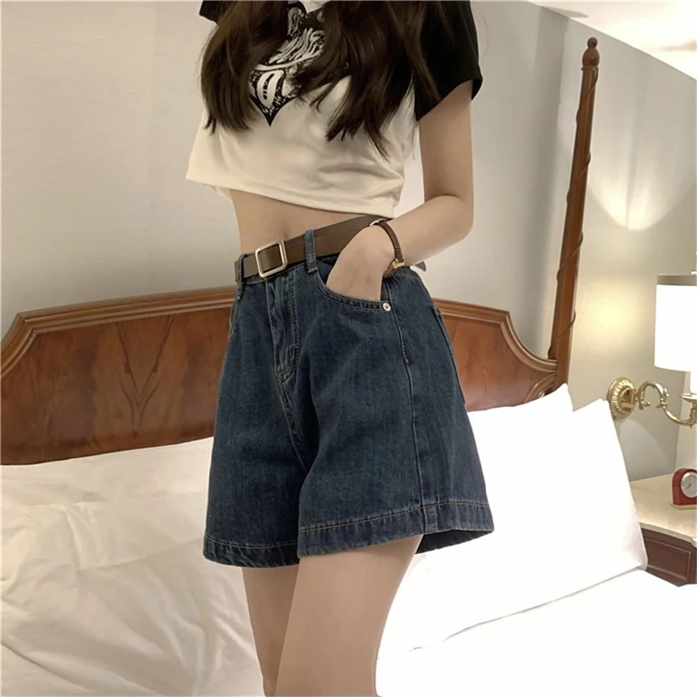 2023 New Spring/Summer Women's Wear Korean Vintage High Waist Loose Versatile Denim Wide Leg Hot Pants