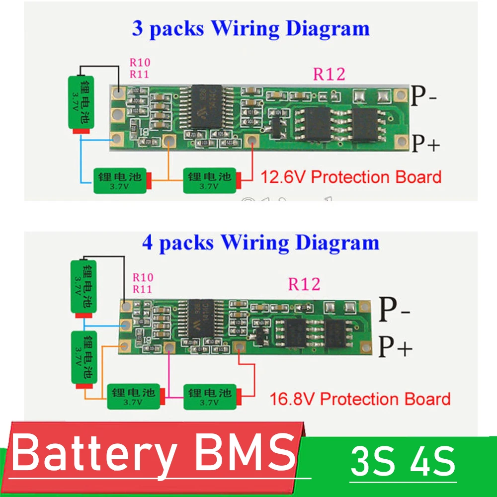 

3S 4S 11.1V 12.8V BMS battery protection board Protection PCB Board for 3-4 packs 3.7v 18650 Li-ion lithium batteries Cell