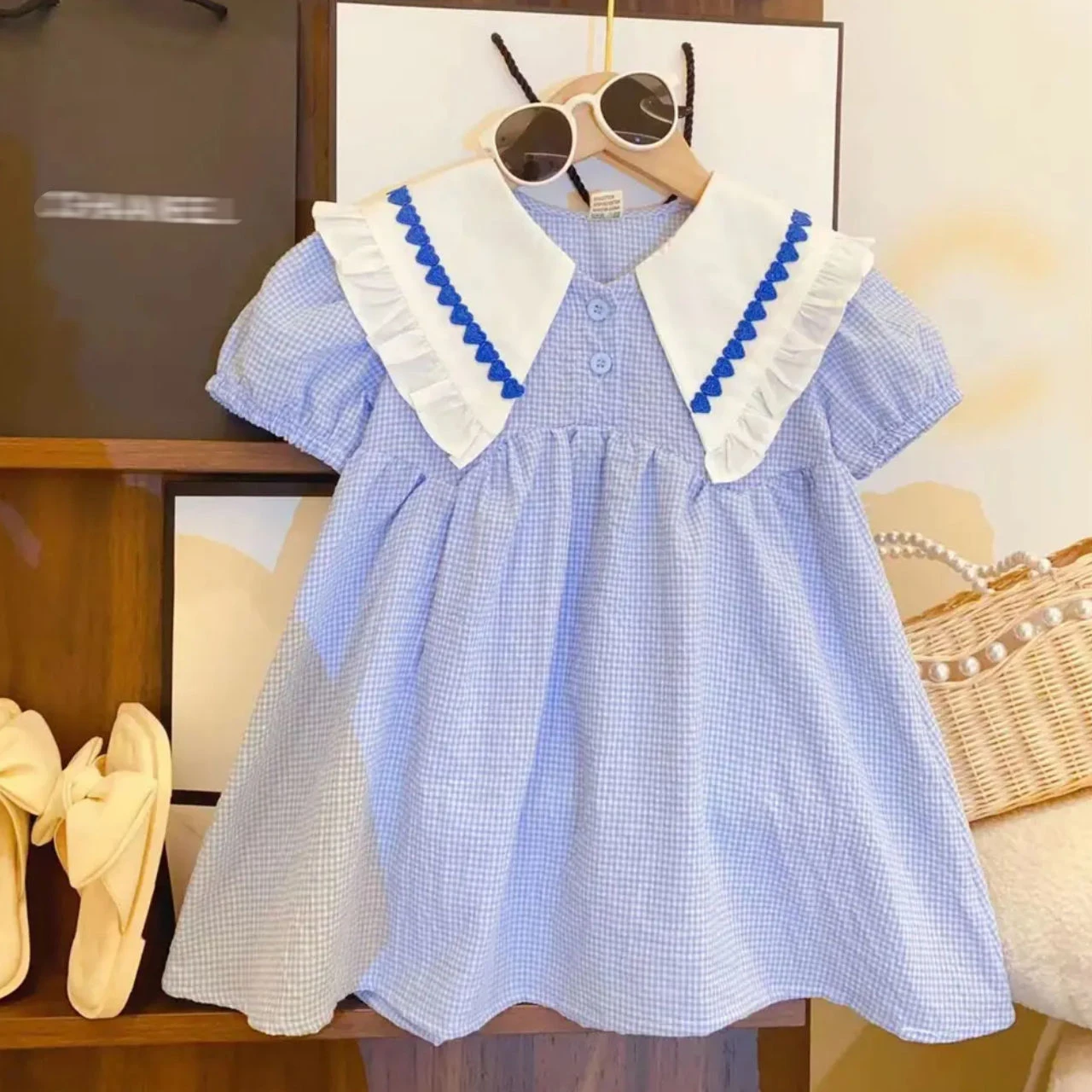 

Sweet Girls Princess Dress Children Baby Kids Summer Infants Party Birthday Short Sleeve Grid Dresses Vestidos