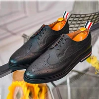 tb thom shoes luxury brand classic black pebble calfskin non slip brogues heel stripe business dress high quality tb shoes