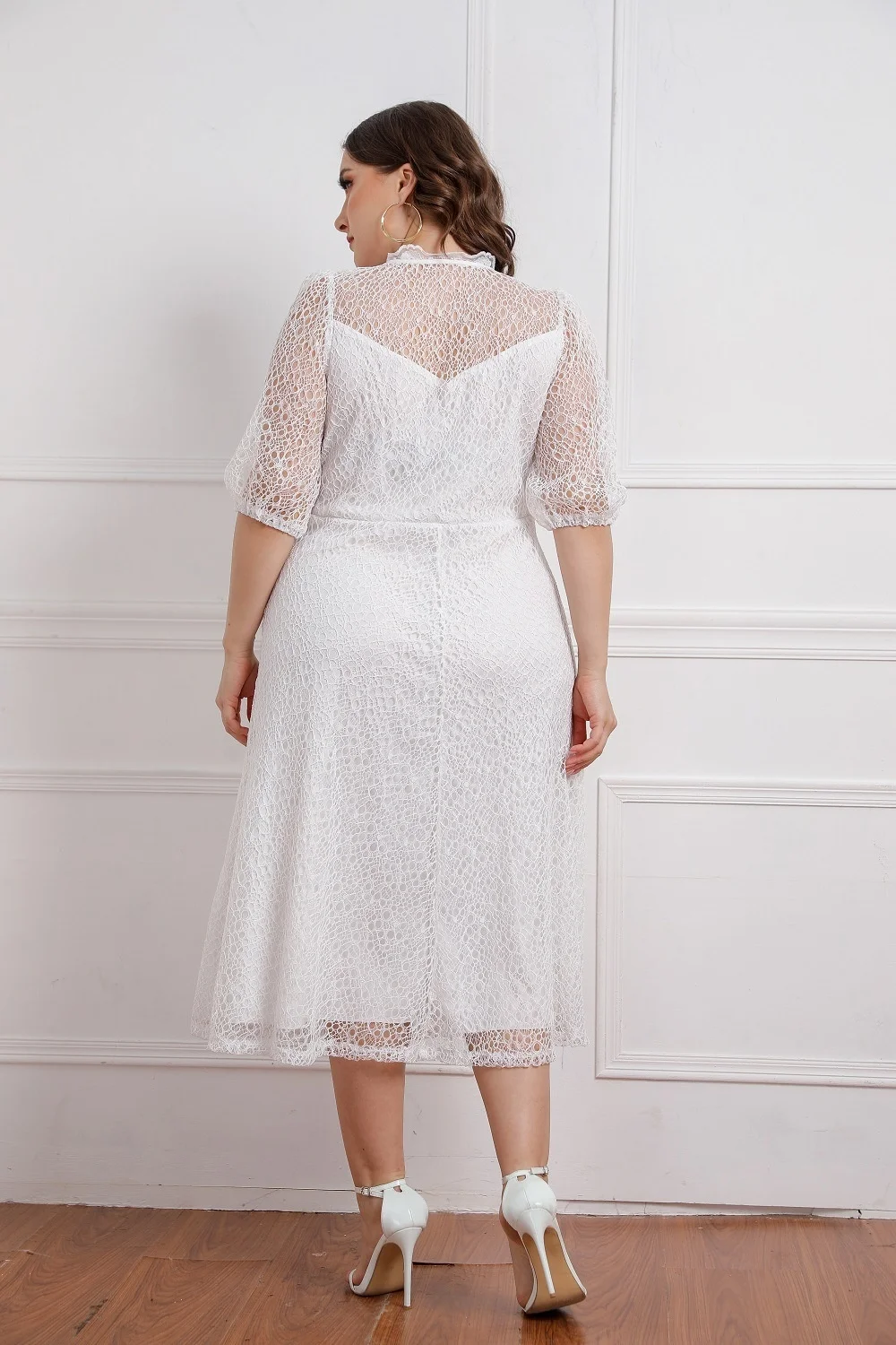 Plus Size Large Women's Dress 2023 Elegant V- Neck Women's Spring Summer New Lace Dresses Half Sleeves Maxi Party Evening Dress