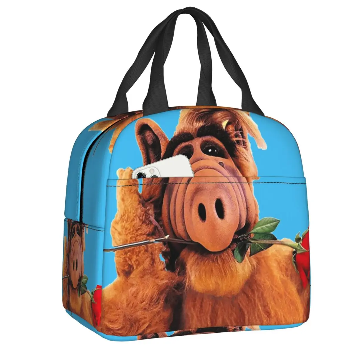 

Alf Flowers Insulated Lunch Tote Bag for Women Alien Life Form Sci Fi Tv Show Portable Cooler Thermal Bento Box School Travel