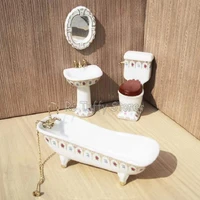112 dollhouse furniture miniature mini bathroom simulation bathtub washstand toilet mirror model toys for kids doll house decor