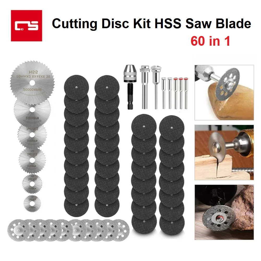 

60pcs Rotary Tool Kit Cutting Disc HSS/Diamond Saw Blades Resin Cut off Wheel for Dremel Rotary Tool Circular Cutting Saw Blade