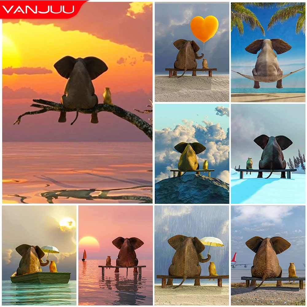 

5D Diamond Craft Painting Animal Full DIY Diamond Mosaic Lonely Baby Elephant Diamond Cross Stitch Embroidery Kit Home Decor