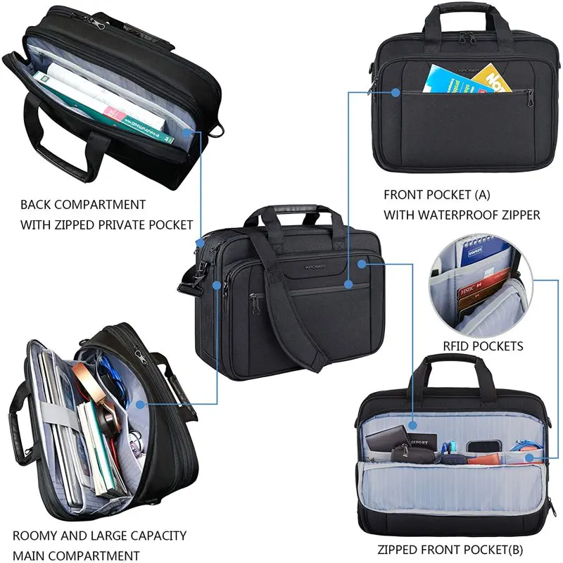 Laptop Bag Expandable Laptop Briefcase Fits Up to 17.3 Inch Laptop Water-Repellent Shoulder Messenger Bag Computer Bag for Trave