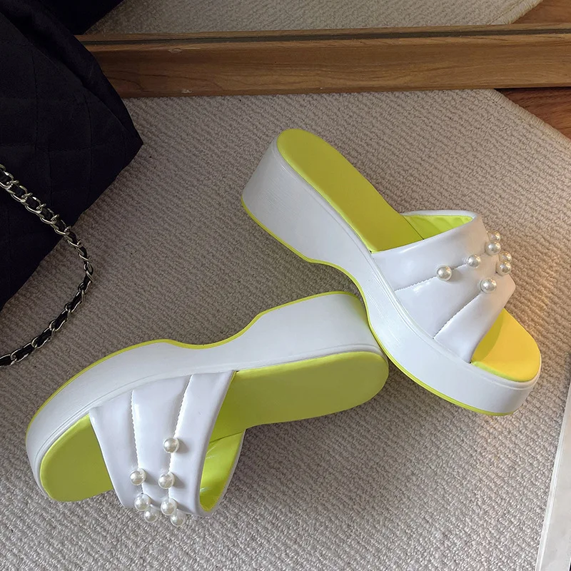 

Шлепанцы женские с жемчужным узором, сандалии на толстой подошве, пляжные тапочки с открытым носком, лето 2022