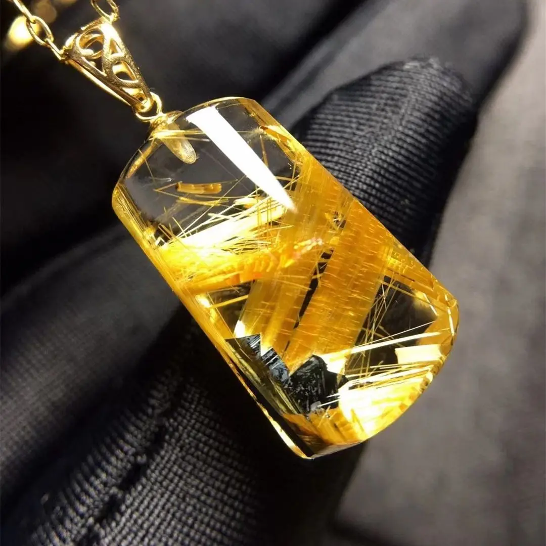 

Ожерелье из натурального золота с кулоном из рутилированного кварца, ювелирные изделия для женщин и мужчин, подарок на удачу, бусины 19x11x7 мм, Хрустальный драгоценный камень, золото 18 карат AAAAA