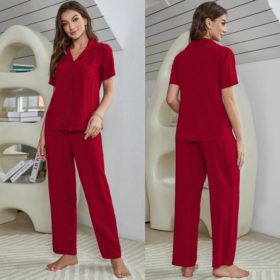 Летняя женская одежда для сна костюм-тройка рубашка на пуговицах с короткими
