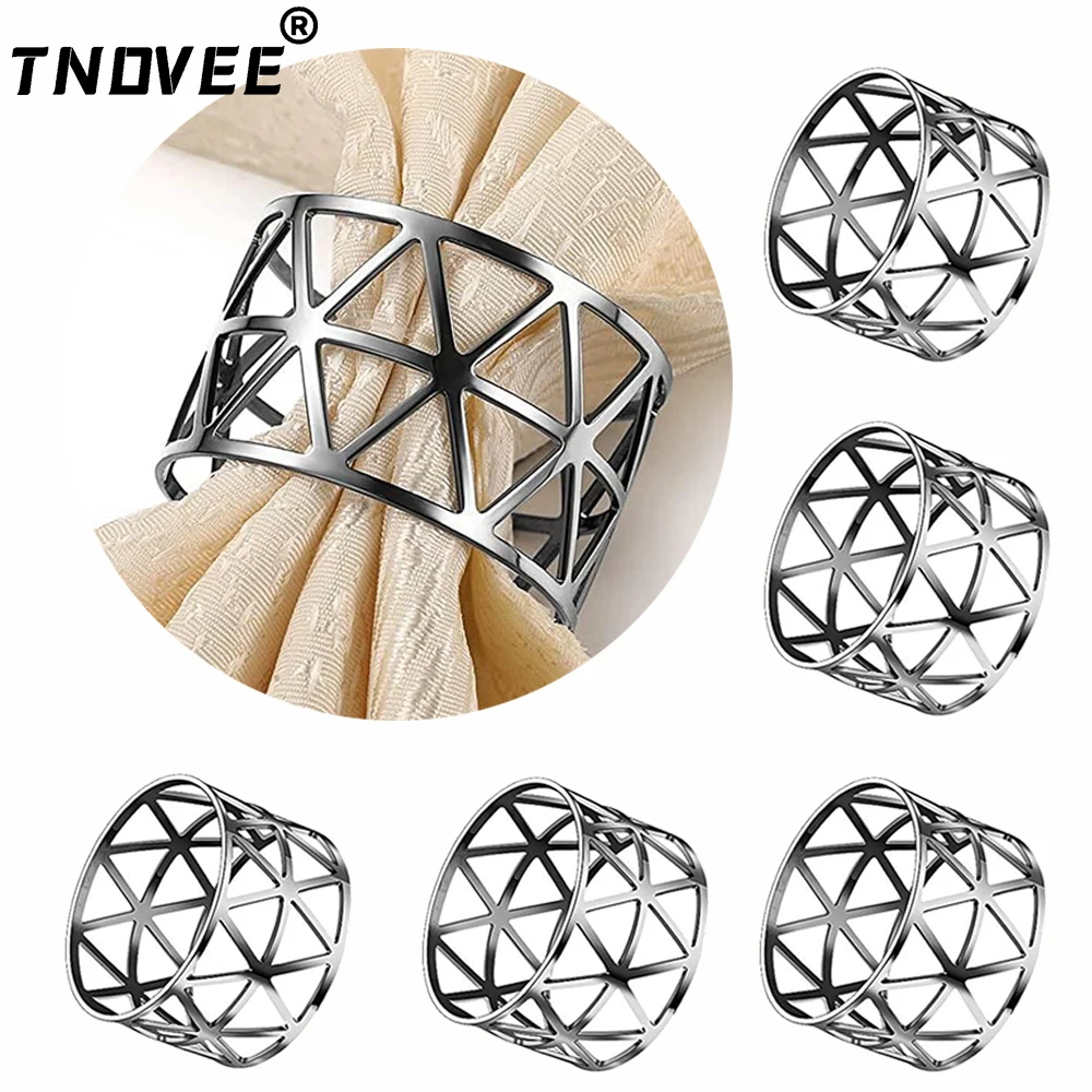 

6Pcs Hollow Napkin Ring Metal Napkin Buckle Modern Napkin Holder for Wedding Christmas Thanksgiving Easter Halloween Decor ERM35