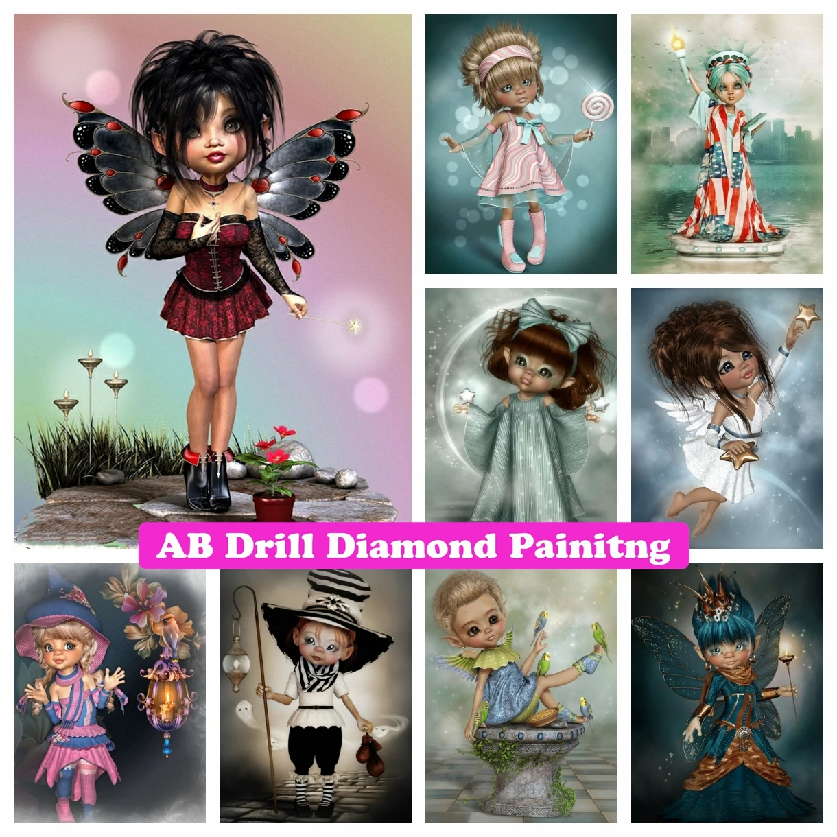 

AB Drills Diamond Painting Kit Cartoon Girl Elves Anime Princess Angel 5D DIY Diamond Mosaic Embroidery Cross Stitch Home Decor