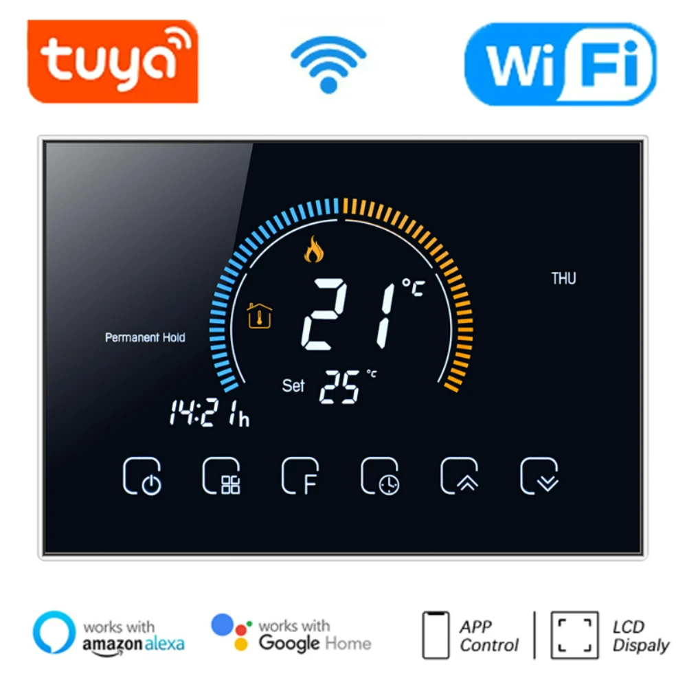 

Умный ЖК-термостат Tuya для водонагревателя/газового бойлера, Wi-Fi, с управлением через Google Home