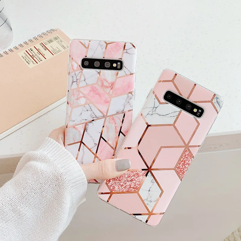 

Geometric Pattern Gilded Marble Mobile Phone Case Is Suitable for Samsung S22 20 A72 A51 A42 S9 S8 S21fe Protective Soft Cover