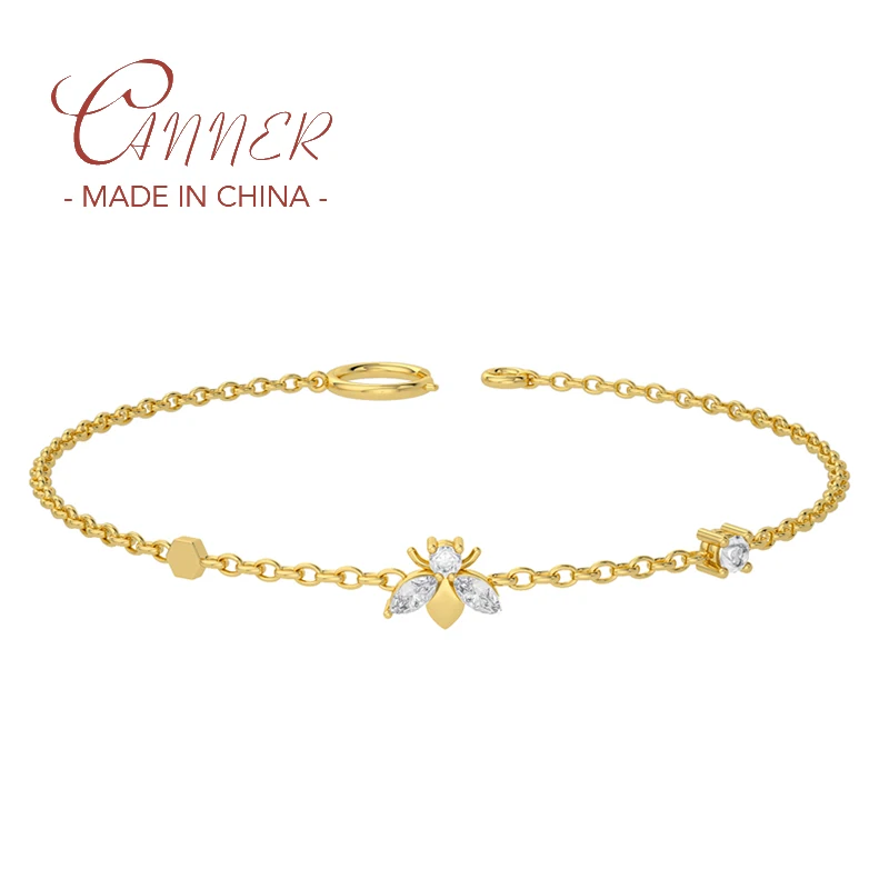 

CANNER Trend S925 Silver Bee Pendant Bracelet Chain for Women's Gift Fashion Luxury Jewelry Female Zircon Gold Bracelets Bangles