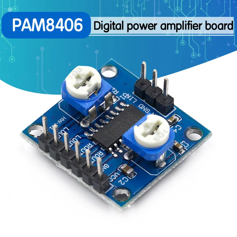 Плата цифрового усилителя PAM8406 с регулятором громкости 5Wx2 Stereo | Электроника