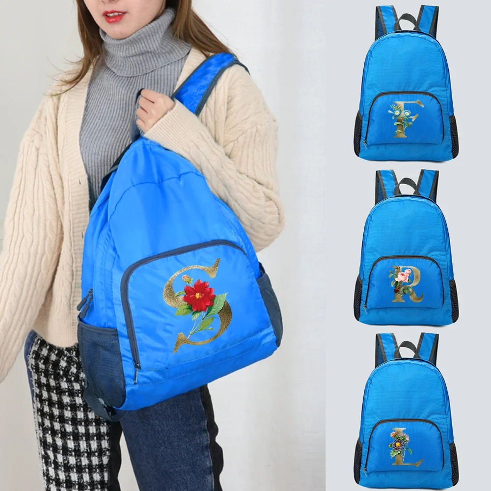 

Lightweight Outdoor Backpack Portable Foldable Women Men Camping Hiking 2022 Travel Daypack Golden Flower Letter Print Sport Bag