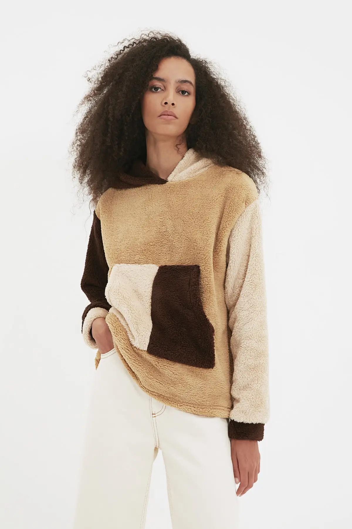 

Женский свитшот из верблюжьего плюша, базовые вязаные толстовки с цветными блоками, модные всесезонные новые дизайнерские пуловеры, флисов...