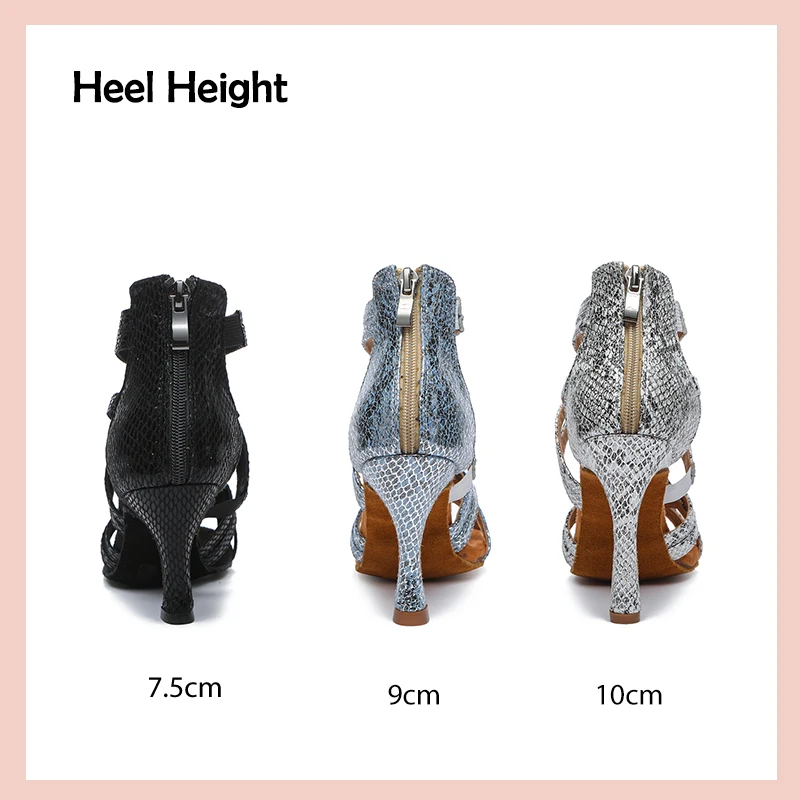 DKZSYIM Women Dance Shoes Snakeskin pattern Salsa Latin Ballroom Shoes Sexy High Heel 7-10cm Dance Shoes Hot Sale Dancing Shoes