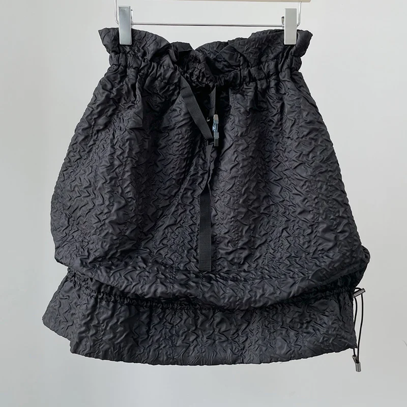 

2023 Autumn Vintage Black Mini Skirt Women Elegant High Waist Lantern Lotus Leaf Puffy Skirt Skirt Fashion Runway Party Skirts
