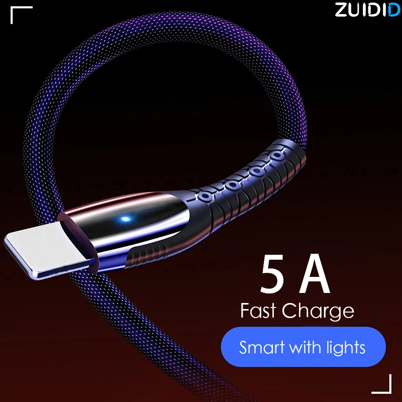 

ZUIDID 1.2M 5A Usb Type c Cable Fast Charging Data Transmission Charger Wire For iphone Huawei Mate 40 Pro Samsung Xiaomi Cable