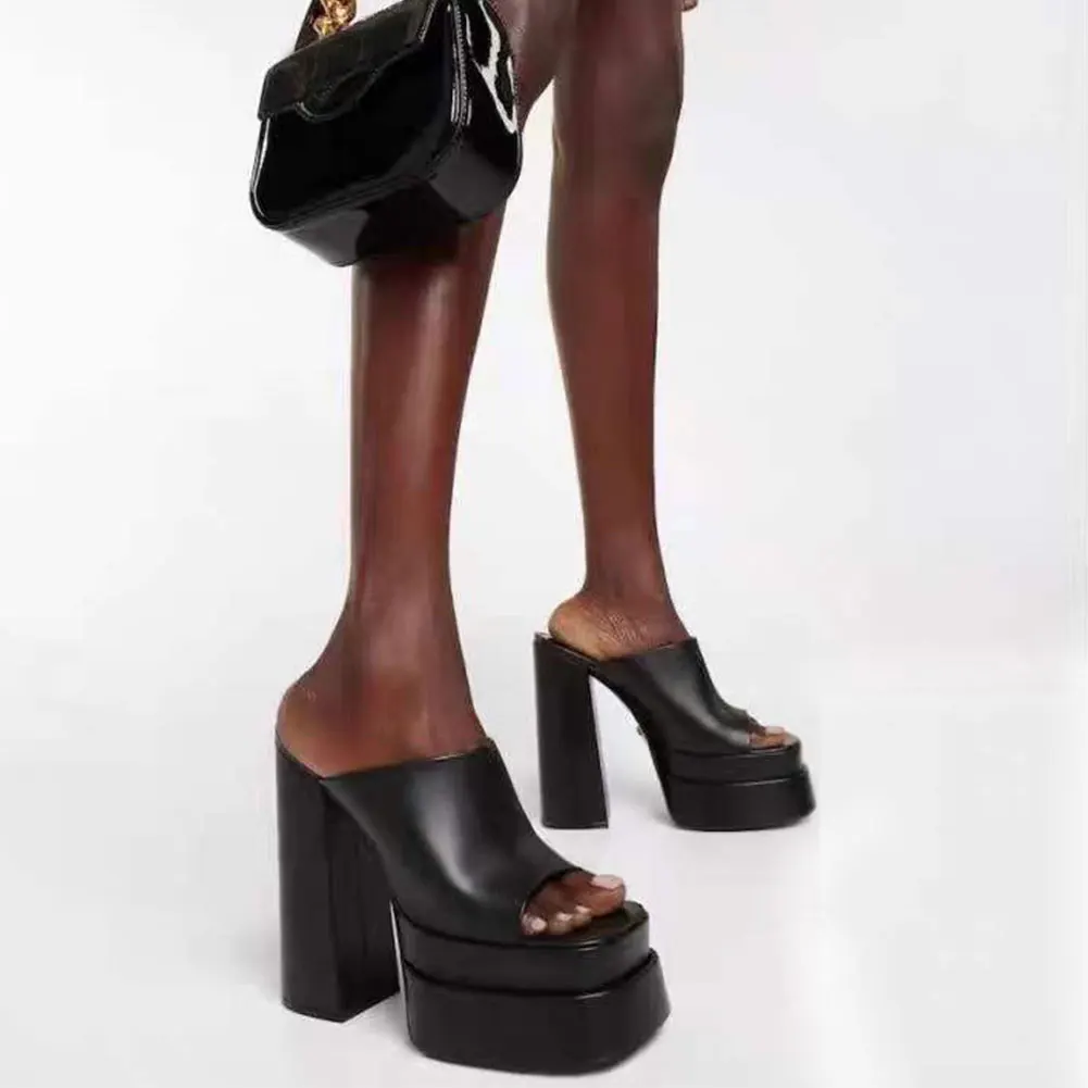 

2022 brand new Women's Sandals slide sandals thick platform block high heels slip on gigifox summer shoes