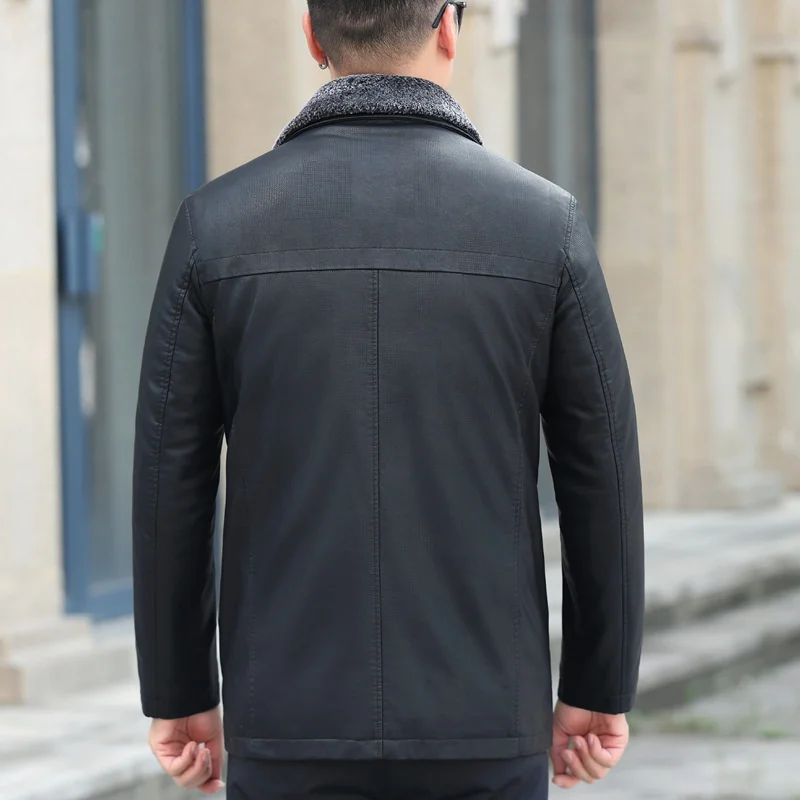 

genuine realMiddle 100% aged and elderly men's large loose cashmere Haining casual lapel thickened down jacket leather coat