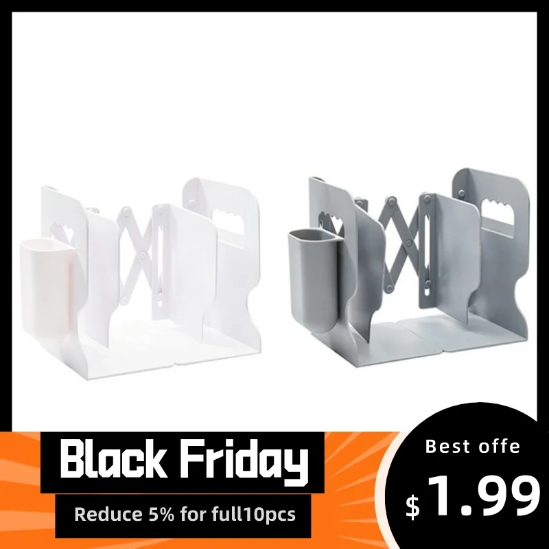 

Retractable Bookends for Shelves Book Support Stand Adjustable Bookshelf with Pen Holder Desk Organizer Folder Book Stoppers