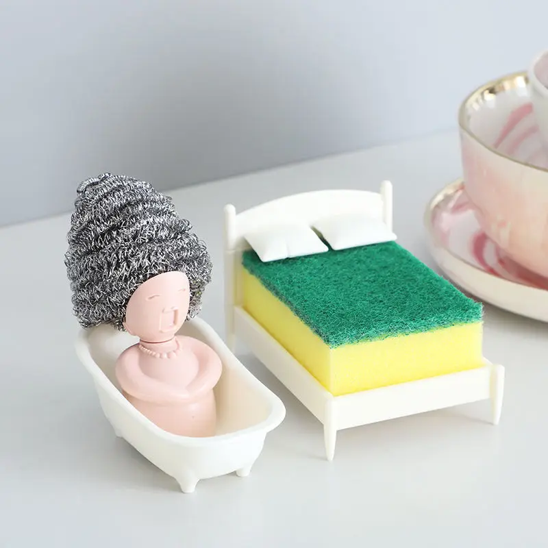 Creative Kitchen  Cleaning Ball Lady Storage Box Iron Mesh Filter Scouring Pad Storage Rack Bed Little Girl Bathtub Cleaning
