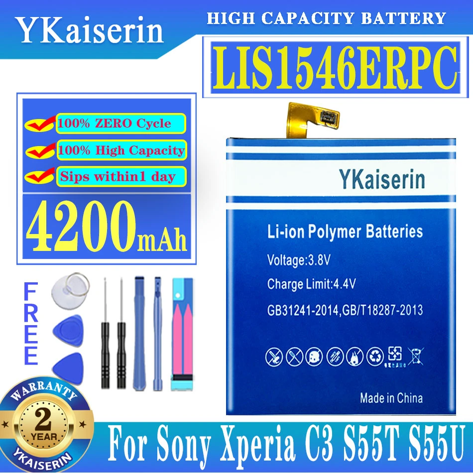 

YKaiserin Replacement Battery For SONY Xperia C3 S55T S55U LIS1546ERPC Genuine Phone Batteries 4200mAh
