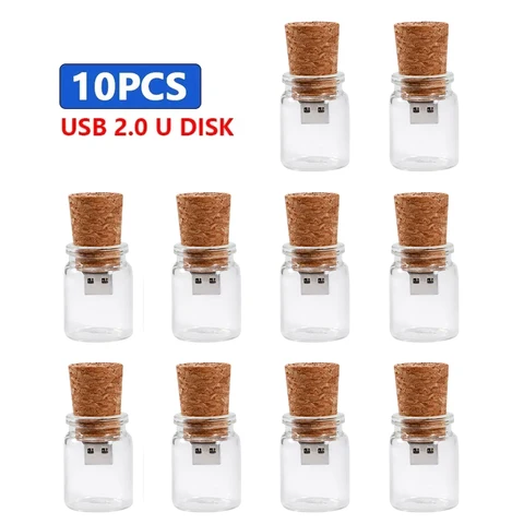 10 шт./лот USB 2.0 флэш-накопители 128 ГБ 64 ГБ бесплатный индивидуальный логотип стеклянная бутылка для дрейфа с пробковым накопителем 32 ГБ 16 ГБ свадебный подарок U диск