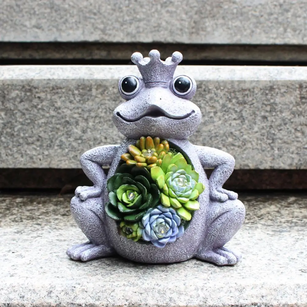 

Frog Ornament Night Light Solid Resin Frog Figurine Solar Frog Succulent Ornament Weather-resistant Night Light for Outdoor