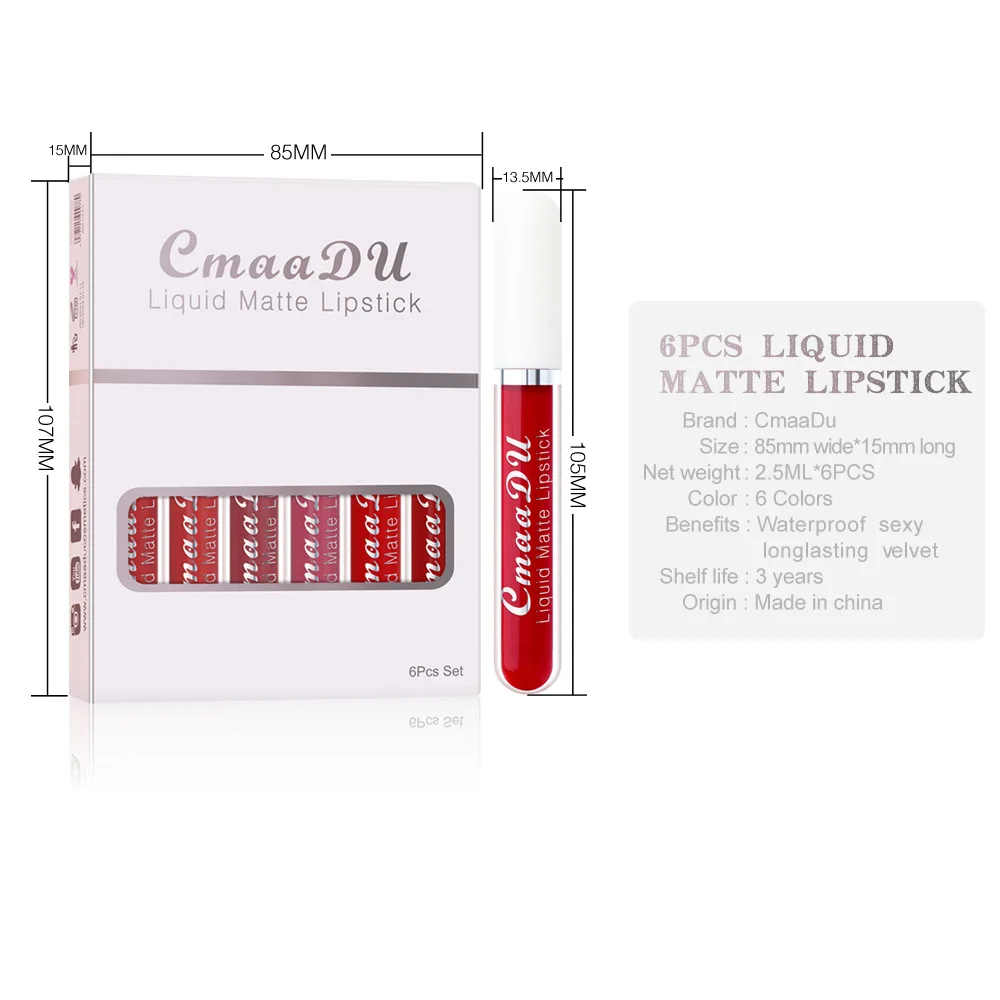 

Box of 6 matte non-stick cup waterproof lipstick lasting lip gloss Cosmetic and beauty products
