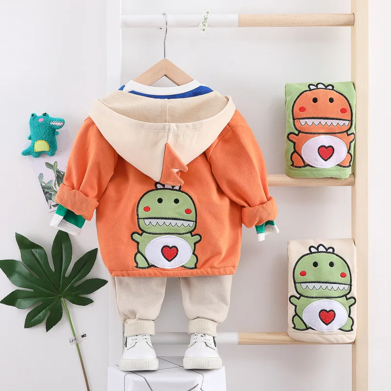

OLEKID 2022 Spring Autumn 3PCS Boys Clothing Set Embroidery Cartoon Dinosaur Coat Long Sleeve T-shirt Pants Baby Boy Clothes Set