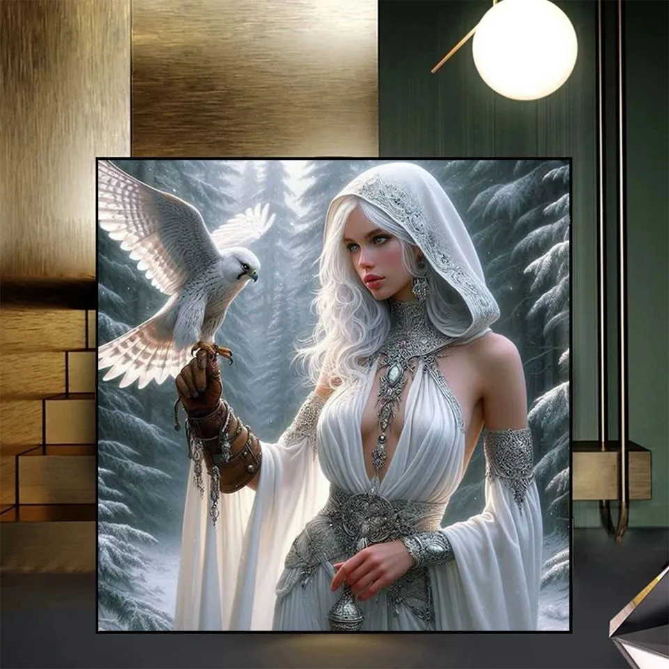 Алмазная картина Женщина и Орел вышивка полный квадратный портрет зимний