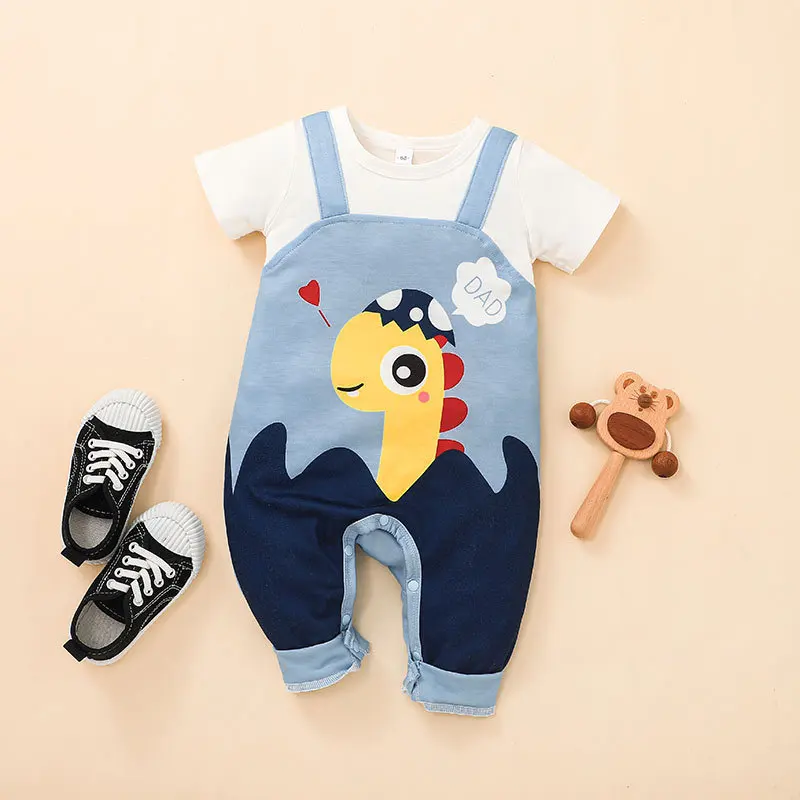 

New 2022 Infant Newborn Romper Summer Short Sleeve Print Cartoon Dinosaur Tie-dye Bodycon Baby Boy Cute Rompers Clothes Outfits