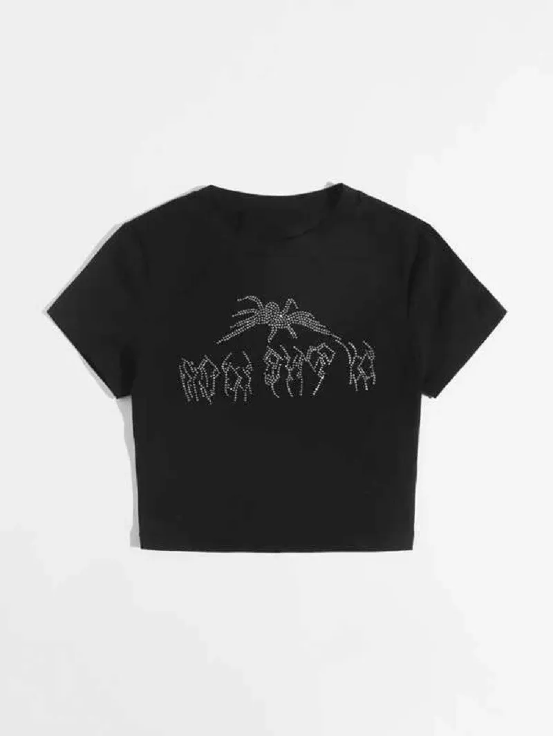 

Женская футболка с круглым вырезом, черная Винтажная футболка в стиле панк с рисунком в готическом стиле