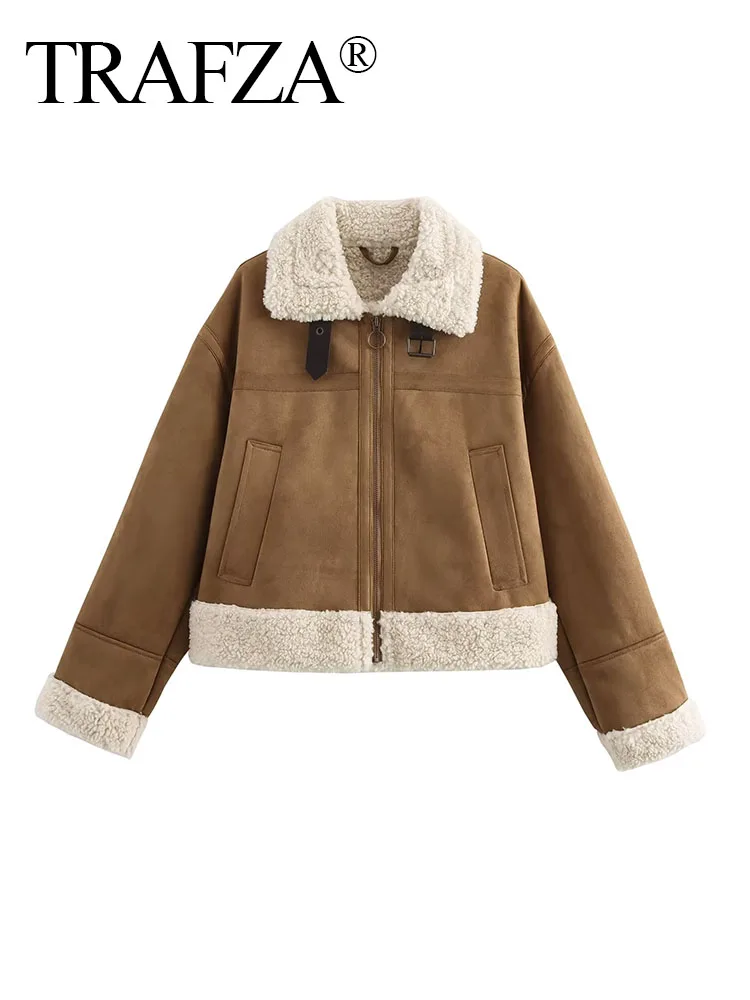 TRAFZA элегантная женская куртка на молнии с карманом повседневная коричневая в