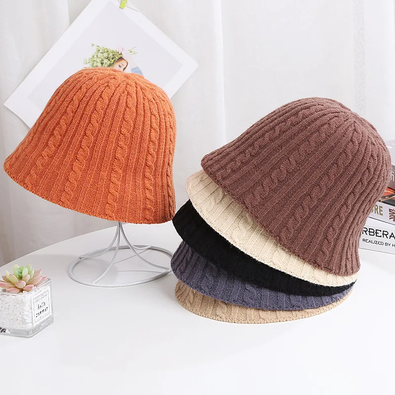 Autumn and Winter Warm Knitted Bucket Hat men Vintage Twisted Woolen Fisherman Hat Ear Protection basin caps bonnet for women