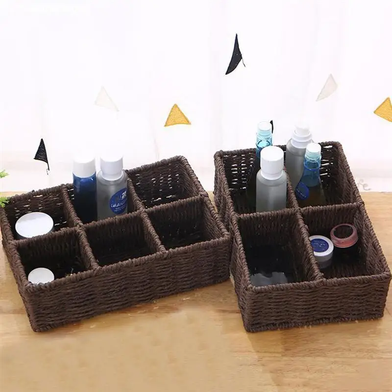 

Woven Home Office Bathroom Storage Box Grid Desktop Sundries Storage Box Makeup Organizer Cosmetic Closet Bin Case