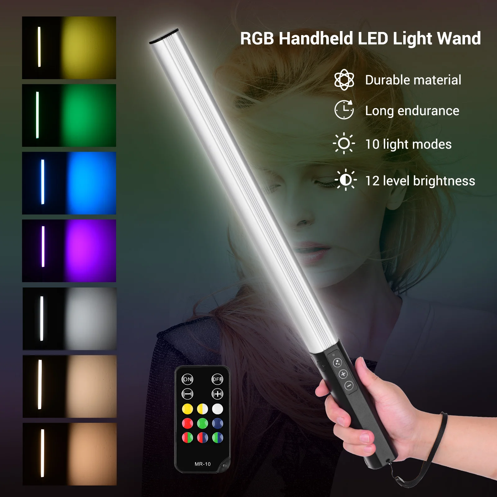 

Ручной светодиодный RGB светильник, перезаряжаемый светильник для фотосъемки, 10 режимов освещения, 12 уровней яркости, 1000 люмен, 3200-5600K