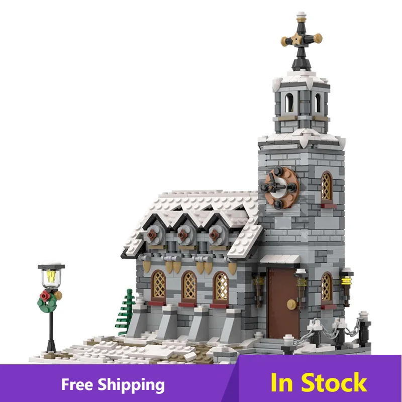 

City Winter Village Church Winter Village Chalet Building Blocks Cafe House Lakeside Scenery Bricks Toys For Children's Gifts