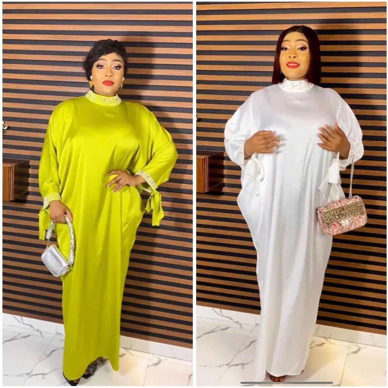 

2023 Summer Fashion Style African Women Long Sleeve O-neck White Red Blue Long Robes Muslim Abaya African Dresses for Women