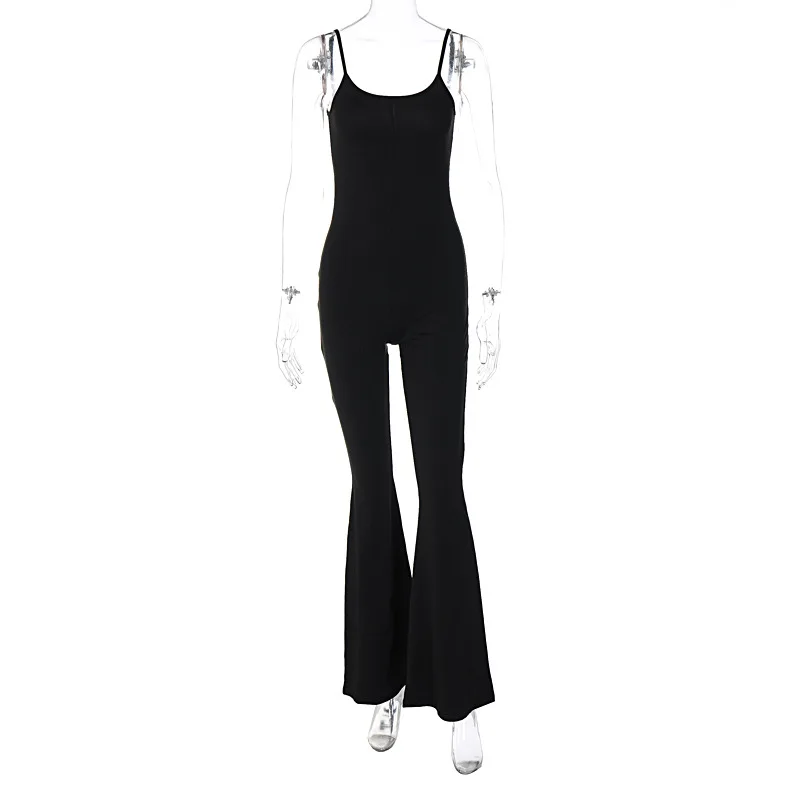 Sexy U Collar Backless Slim Solid Jumpsuit 2023 Summer Casual Bodycon Sleeveless Rompers Lady Flared Trousers One-piece Jumpsuit