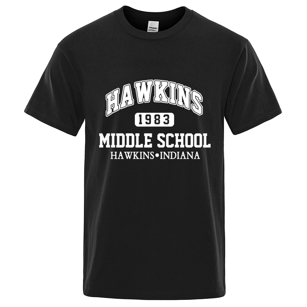 

Hawkins 1983 Middle School Hawkins Indiana Mens T-Shirt Cotton Loose T-Shirt Brand Oversized Streetwear Breathable Sweat Tshirt