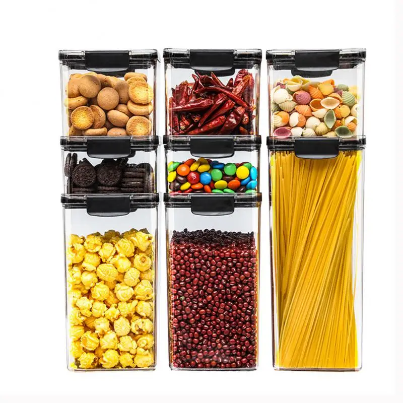 

Sealed Plastic Food Storage Box Cereal Candy Dried Jars With Lid Fridge StorageTank Containers Household Items Kitchen Organizer