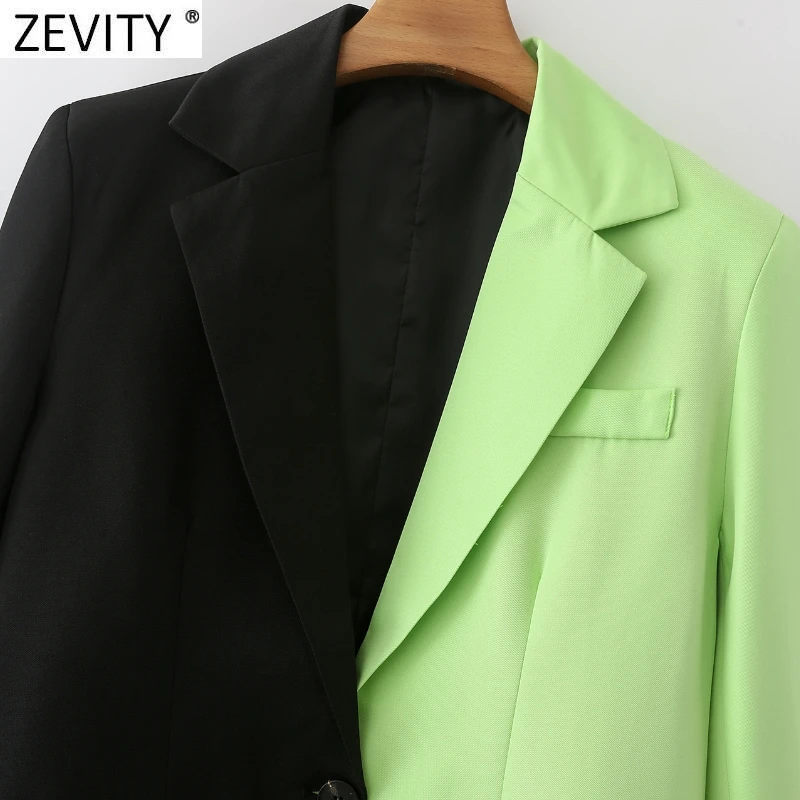 Zevity Женская мода зеленая черная Лоскутная верхняя одежда в уличном стиле